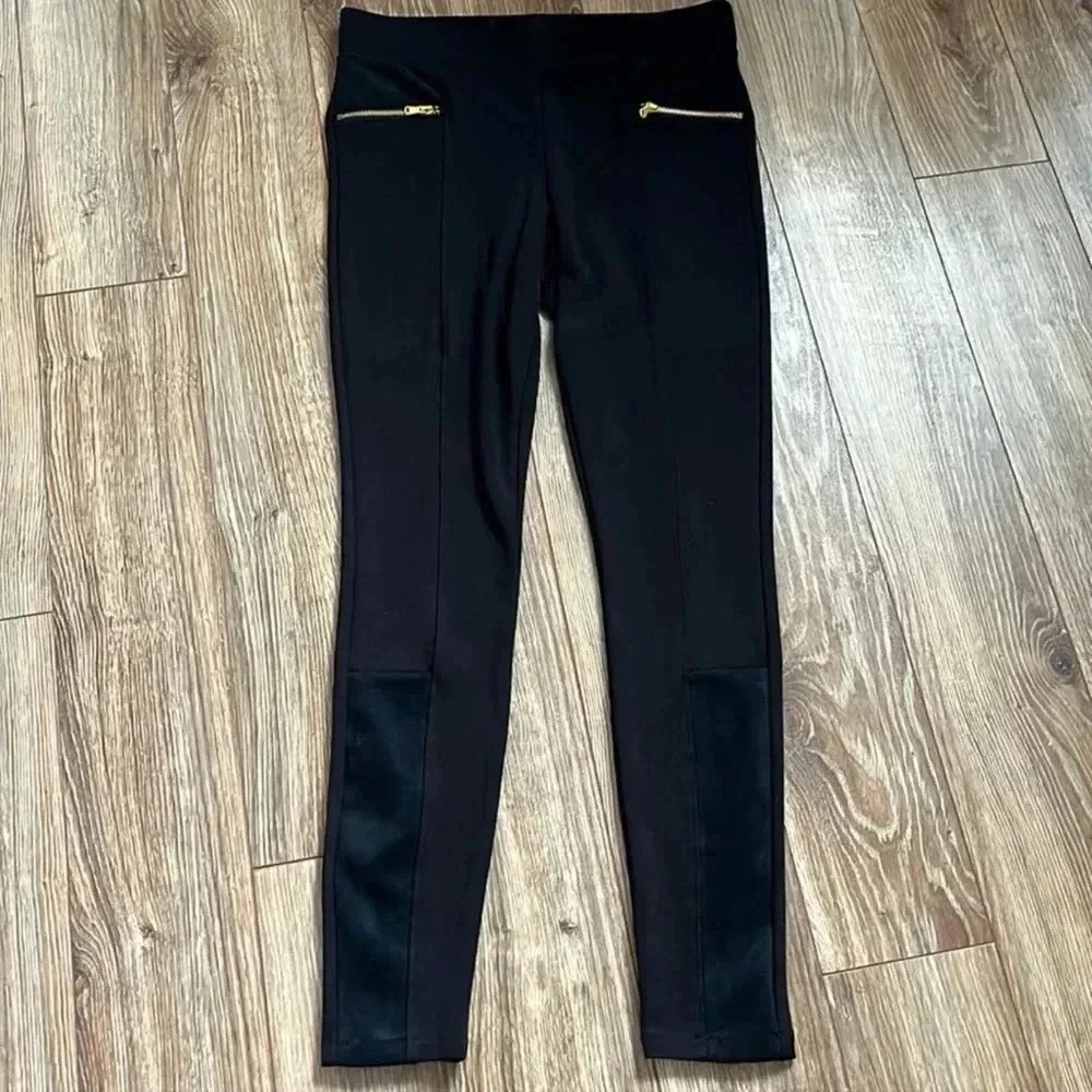 High-Rise Stevie Ponte-Knit Sueded-Trim Zip-Panel Pants for Women size MP